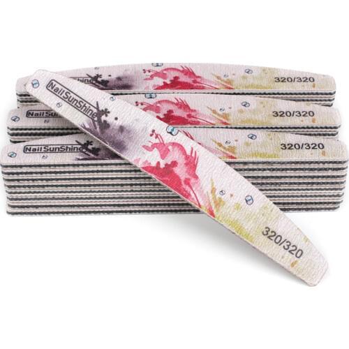 50pcs/lot Flower Printing Nail Files 320/320 Washable Double Side Nail Buffer Emery Board Sanding Nail Buffing File Glitter Tool