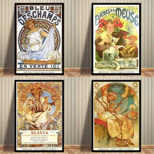 Beer and Biscuit Bicycle Ads Alphonse Maria Mucha Slavia Girl Poster Canvas Painting Bar Home Decor Gift
