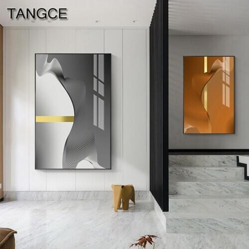 Abstract Golden Canvas Poster Wall Art Print Painting Modern Minimalist Black White Geometric Lines Picture Living Room bedroom