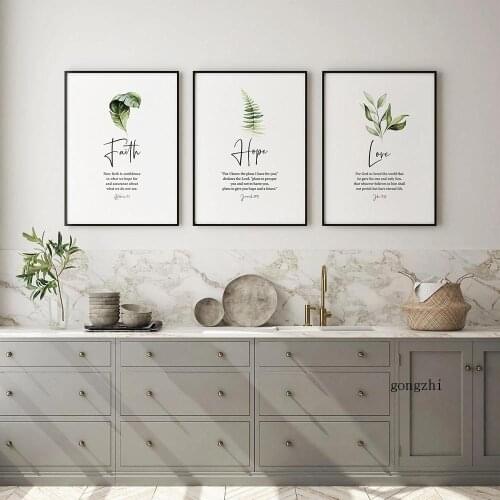 Faith Hope Love Bible Verse Posters Minimalist Plant Leaves Canvas Painting Prints Christian Wall Art Pictures Living Room Decor