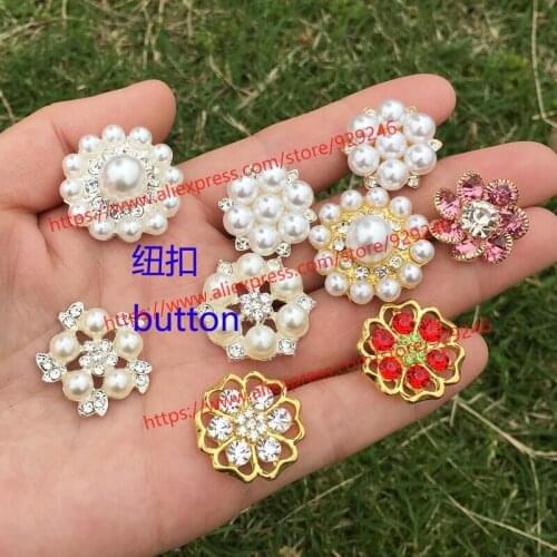 10pcs/lot 27mm round pearl flower button for clothes purple red crystal gold button for women coat decoration sewon shank button