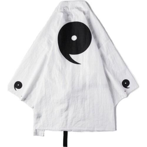 Summer High Street Style Japanese Kimono Shirt Men Black White Cardigan Hip Hop Jacket Harajuku Fashion Sunscreen Capes