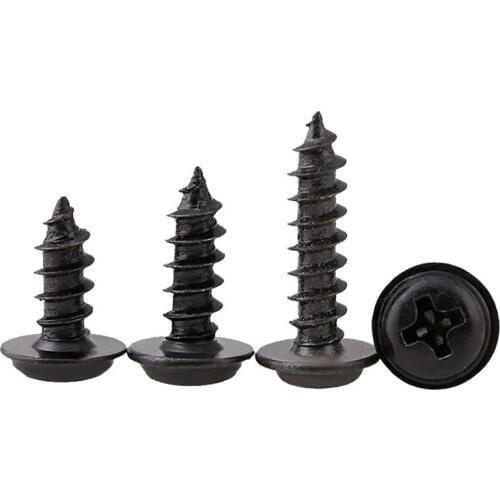 100Pcs/lot M2 M2.5 M3 M4 PWA Black Phillips Screw Self_tapping Screws With Pad