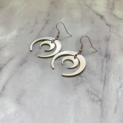 Silver Colour Double Crescent Moon Earrings Textured Raw Brass Celestial Boho Hippie Jewelry Punk Women Gift Fashion 2021 New