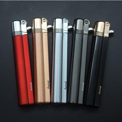 Grinding Wheel Inflatable Open Flame Metal Portable Slim Long Strip Classic Lighter Cigarette Accessories Gadgets For Men