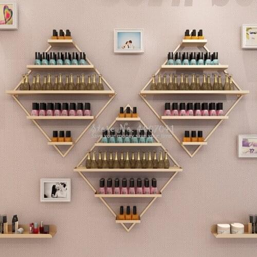 Nordic Golden Nail Polish Shelf Set Nail Shop Display Stand Wall Hanging Cosmetics Shelf Nail Polish Display Rack Wall Storage