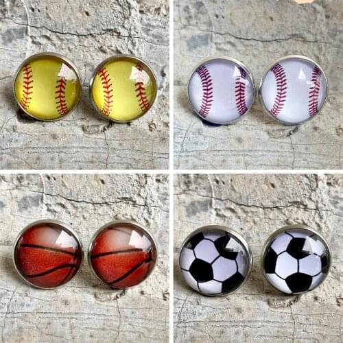 Sports Glass Time Gem Earring Retrobasketball Baseball Softball Volleyball Jewelry Women Party Hot Sale Trendy Earrings Studs