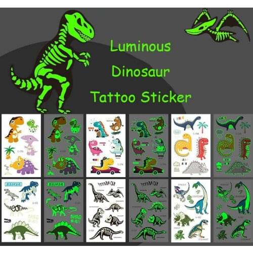 Luminous Kids Tattoo Stickers Cute Dinosaur Mermaid Glowing Stickers Temporary on Face Arm Leg for Child Body Art Birthday Party