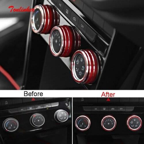 Tonlinker Interior Car Air Adjustment Knob Cover stickers for Volkswagen T-ROC 2018-20 Car Styling 3 PCS Aluminum Cover stickers