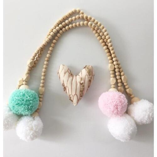 1pcs Wood Bead String With Pompom Best Gifts Toys For Kids Nordic Style Baby Tent Hanging Pendant Ornaments Home Party Supplies