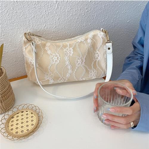 Vintage Ladies Small Shoulder Bags Retro Embroidery Lace Female Underarm Bag Simple Women Baguette Handbags Casual Tote Purse