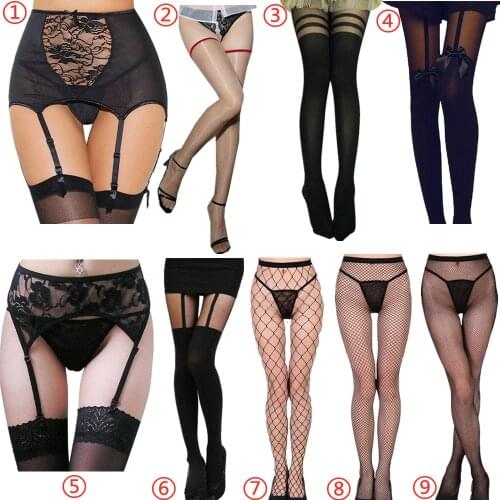 Women Sexy Silk Stockings Fishnet Hollow Out Pantyhose Suspender Fake Garter Belt Tights Big Size Wholesales