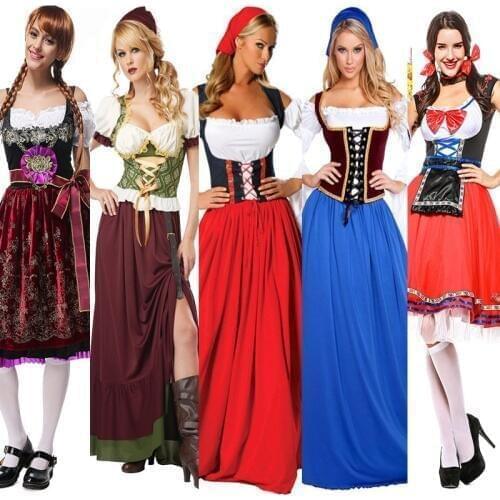 Ladies Oktoberfest Costume Germany Traditional Bavaria Beer Part Outfit French Wench Long Dress Tavern Maid Fancy Dress