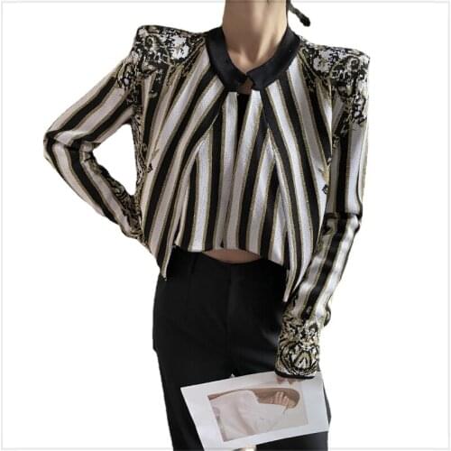 Embroidery Printing Short Knitting 2021 New Cardigan for Women Coat Asymmetry Stripe Vintage Sweaters Jumpers Womens Clothing