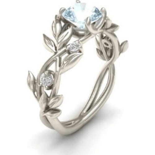 Fashion Floral Blue CZ Stone Queen Ring Silver Color Leaf Blue Crystal Ring Gift Engagement/Wedding Party Rings for Women