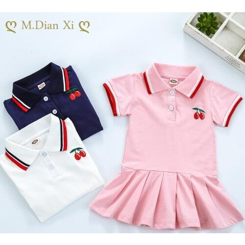 2021 Summer Foreign Style Girls Cotton Short-sleeved Pleated Skirt New Female Baby Dress Shirt Girl Childrens Clothing Dress