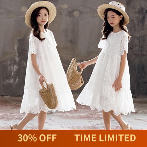 New 2021 Summer Girls Dress with Lining 100% Cotton Embroidery Baby Princess Midi Dress Children Party Clothes (Not Transparent)