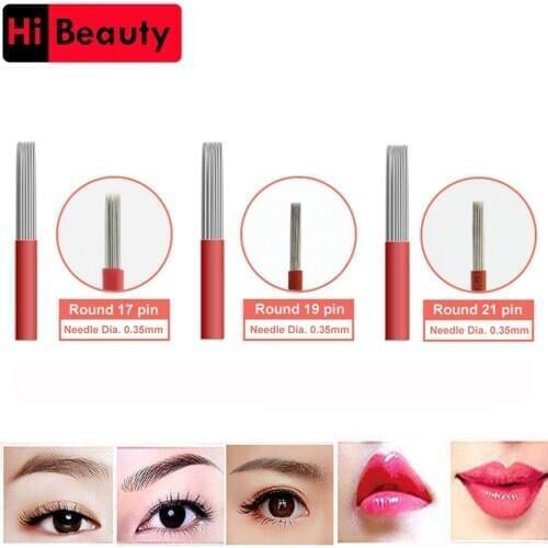 30Pcs 17/19/21 Pin Round Red Bevel Tattoo Blades Needles For Permanent Makeup Microblading 3D Eyebrow Embroidery Fog Manuel Pen