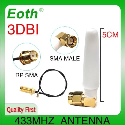 433MHz Antenna 2.5dbi SMA Male Connector 433 MHz antena Small size elbow 433m antenne Lorawan + 21cm RP-SMA/u.FL Pigtail Cable