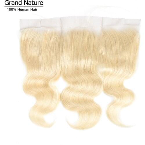 613 blonde frontal closure with body wave peruvian human hair extensions with closure preplucked 8-22 Inches Free Part