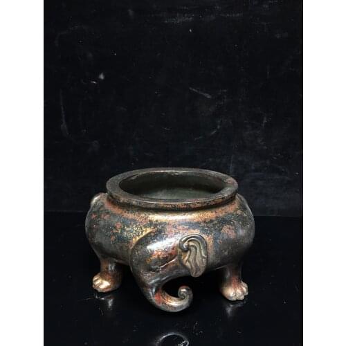 8" Tibet Buddhism Old Bronze Lacquer Cinnabar Elephant Three-legged Incense Elephant Trunk Incense Burner Exorcism Town House