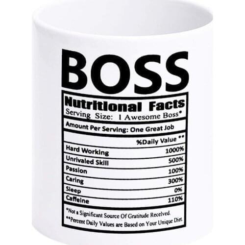 White Mugs with Printing Words BOSS NUTRITIONAL FACTS Coffee Mugs for Christmas Gift Brithday Gift or Daily Use