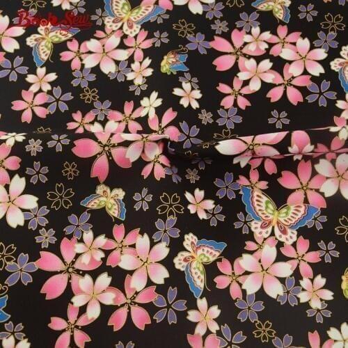 Booksew Cotton Linen Fabric Black Quilting Tissue Cloth Butterfly And Flower Gold Foil Pattern For Curtain Pillow Tablecloth Bag