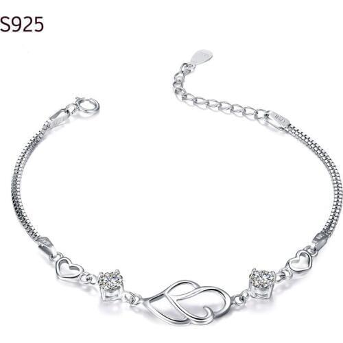 Genuine Real Pure Solid 925 Sterling Silver Bracelet Bangles for Women Jewelry Purple Cubic Zircon Female Hand Band Wristband