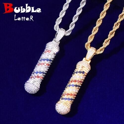 Colorful Zircon Cylindrical Pendant Street Necklace Chain Gold Color Plated Charm Mens Hip Hop Jewelry