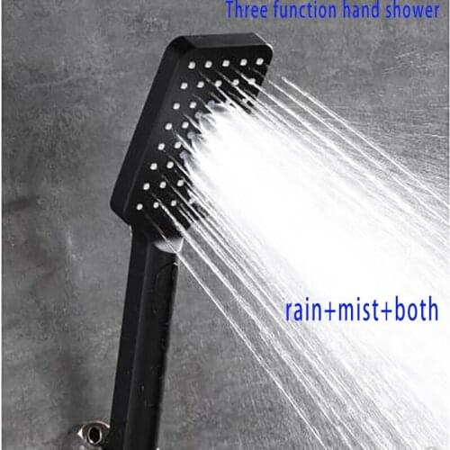 Good quality 3 functions flexible high pressure rain and mist mixing handheld shower matte black bathroom shower head