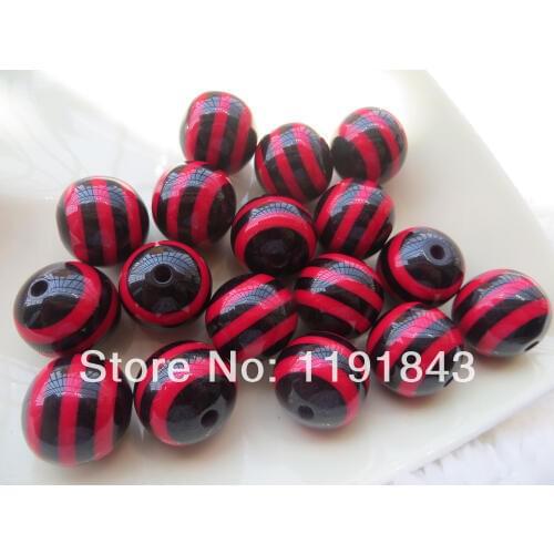 Kwoi vita Halloween Beads Chunky Round 20MM Black with Red Color 100pcs Resin Strips Beads Jewelry