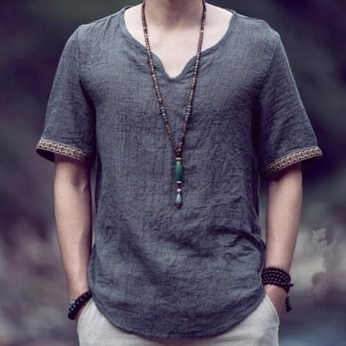 Summer Men Linen Shirt Chinese Style Retro Casual Tops Plus Size Kung Fu Traditional Asian Clothes Tang Suit Tops For Man 12226