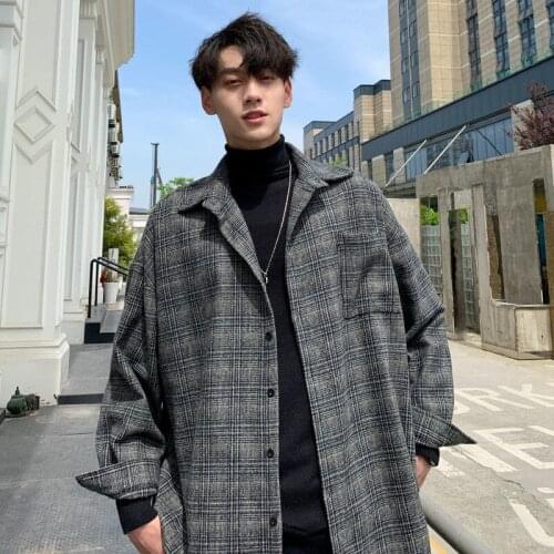 Mens Shirts Autumn Plaid Thicken Coats Gentleman Loose StreetWear Hip Hop Band High Street New Clothes Jacket Harajuku Gym