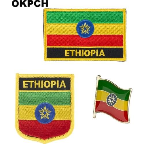 Ethiopia National Flag Embroidered Iron on Patches for Clothing Metal badges PT0010-3