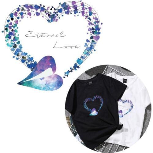 Sky Heart-shaped Letter Lovers Clothes Printed Iron On Transfer Sticker Heat Transfer Vinyl Applique Clothes Heart Patches