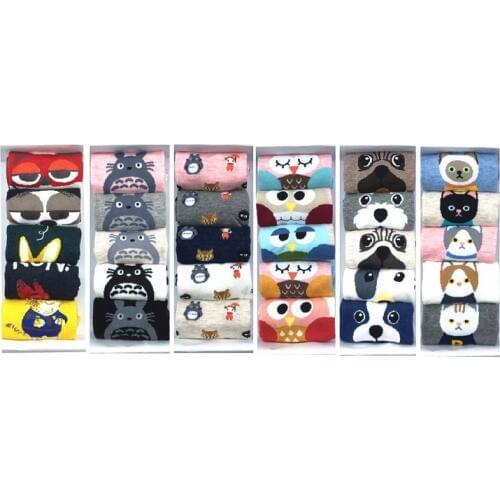 LETSBUY 5 pairs/lot women socks cotton cartoon funny invisible socks cute animal woman socks lovely fox owl sock slippers NO BOX