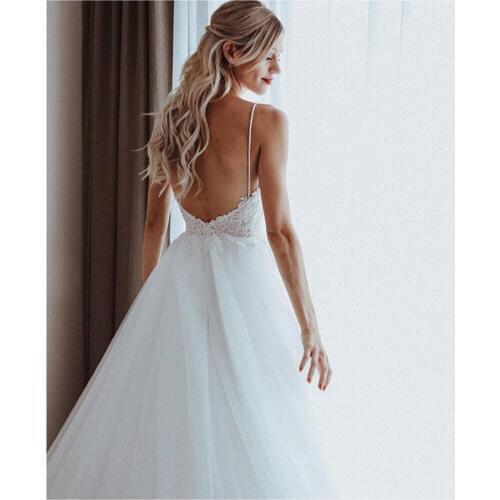 New Sexy Wedding Dress Boho Long Backless White Beach Wedding Dress Appliques Lace Sexy Princess Bride Dress vestido de noiva