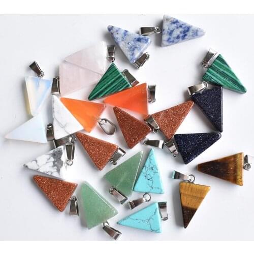 Wholesale 24pcs/lot fashion good quality assorted natural stone mixed triangle charms pendants for DIY necklace making free