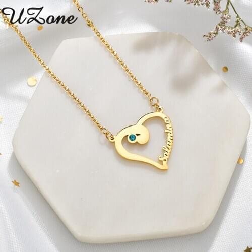 UZone Heart Nameplate Necklace CZ Stone Customized Love pendants personalized Necklaces For Women Wedding Wholesale