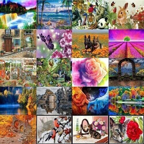 Landscape 5D diamond paintings full of diamond flowers rural sea round diamond mosaic pattern home decoration DIY handmade wall