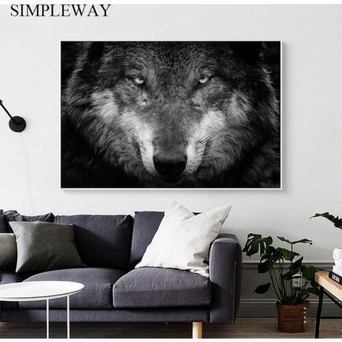Wolf Head Animal Poster Black White Canvas Print Nordic Wall Art Painting Decorative Picture Modern Living Room Decoration