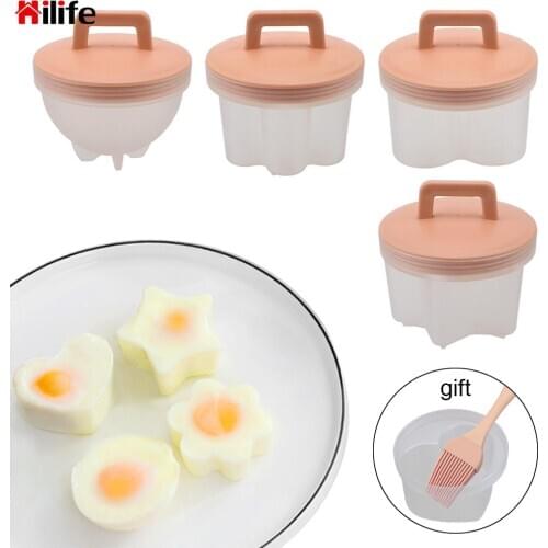 HILIFE Plastic Egg Boiler Kitchen Cooking Tool 4 Pcs/Set With Lid Brush Cookware Bakeware Tool Egg Mold Cute Egg Cooker