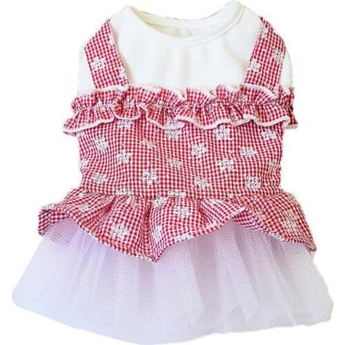 Dog Dress Plaid Printing Ruffled Hem Cotton Skin-friendly Pet Dress for Summer