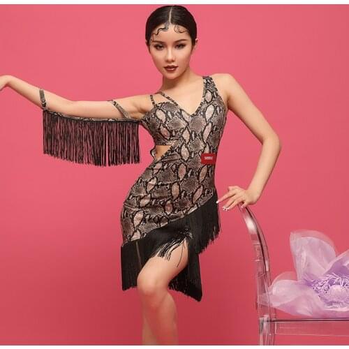 New Latin Dance Competition Dresses For Women Sexy Leopard Black Fringe Dress Latin Practice Dress Performance Clothes SL4422