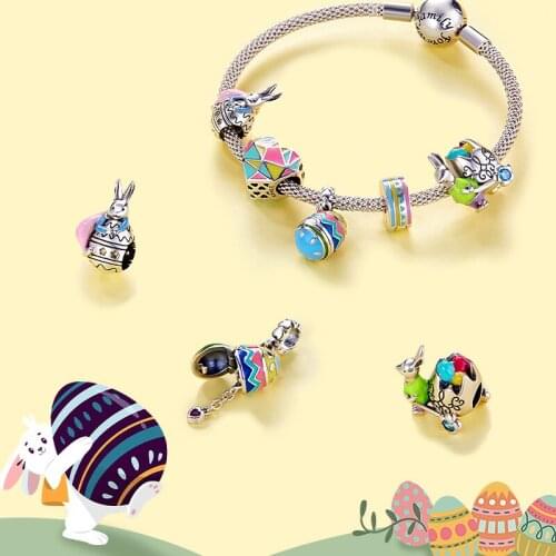 WOSTU Easter Joy Charms Colorful Cute Animals 925 Sterling Silver Fit Original Bracelet Pendants DIY Original Fine Jewelry