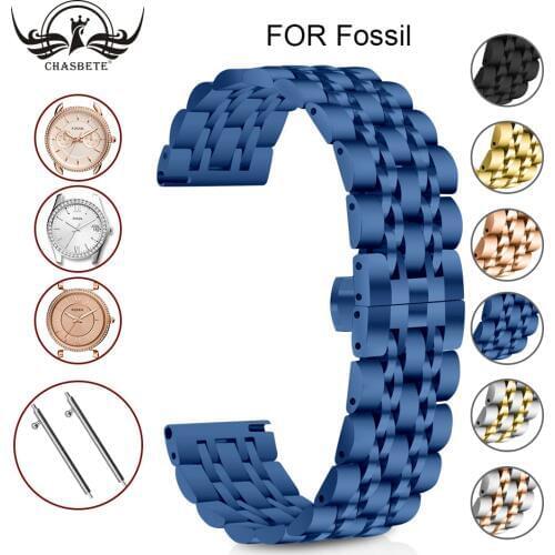 Stainless Steel Watch Band for Fossil 20mm 22mm Quick Release+Butterfly buckleMetal Strap Belt Wrist Loop Bracelet Black Silver