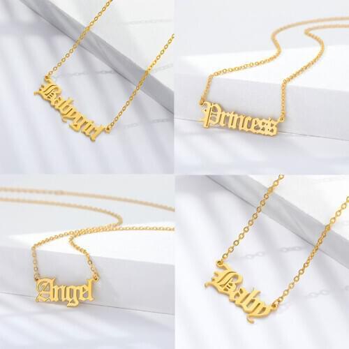 Punk Art Letter Stainless Steel Necklace Gothic Hip hop Choker Babygirl Angel Baby princess Pendant Chain Harajuku Jewelry Gift