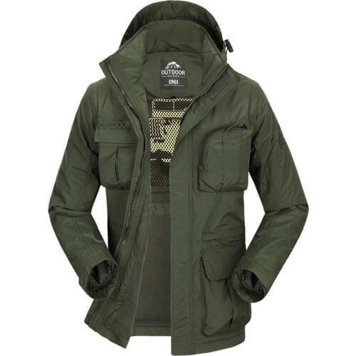 Autumn Winter Military Windbreaker Jacket Men Casual OUTWEAR Coat HAT and SLEEVE Detachable Fleece Lining Waterproof Streetwear