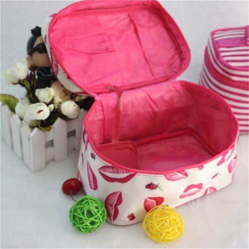 Large Capacity Portable Cosmetic Box Dot Lip Print Nylon Organizer Pouch Simple One Pocket With Mini Mirror Storage Bag Case