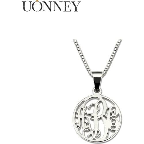 UONNEY Dropshipping Personalized 3 Initials Monogram Circle Pendants 925 Sterling Silver Necklace Womens Accessories Birth Gift